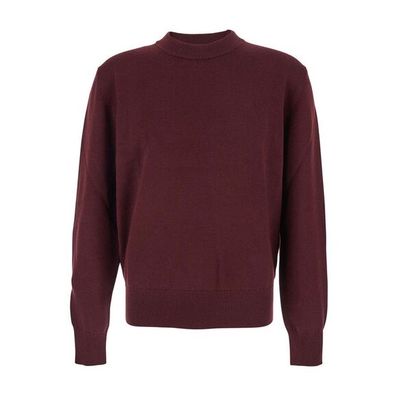Sunflower Men Bordeaux Crew Neck Sweater With Dropped Shoulder In Wool Blend Man